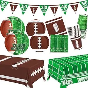 Football Party Supplies Kit Serve 24,Includes Dinner Plates, Dessert Plates, Napkins, Cups,Banner... | Amazon (US)