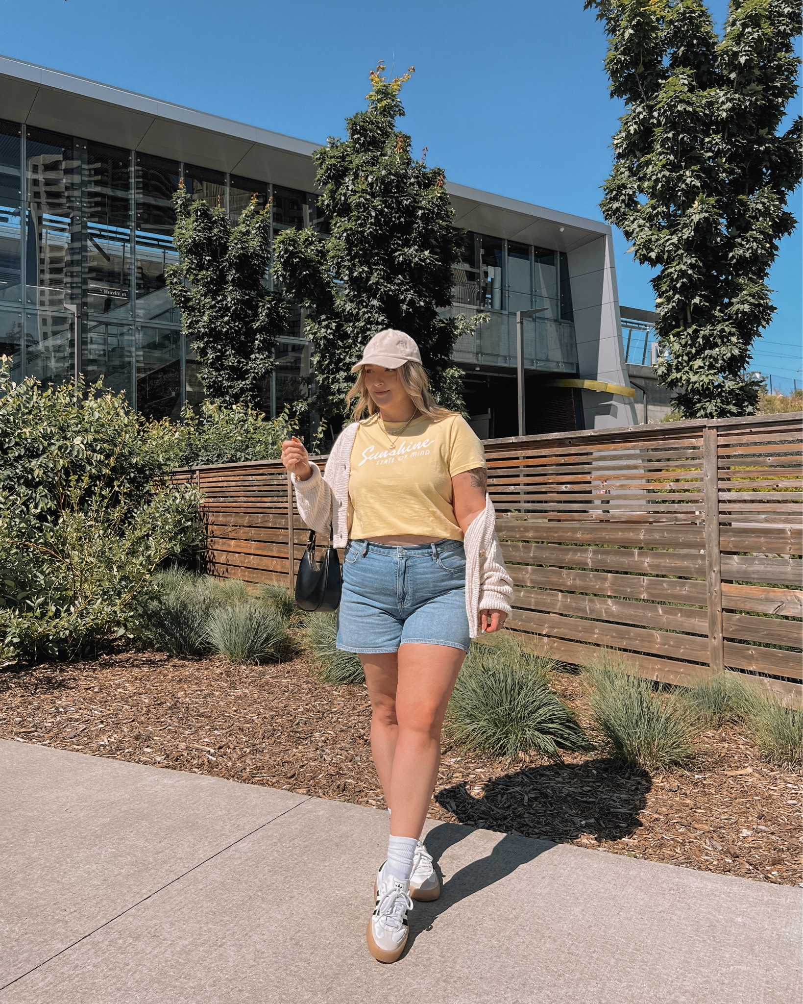 Midsize summer outfit - my fave denim shorts (sized up to 16), yellow tee (tts, L), adidas sambas (went down half a size), linked similar cardigans


#LTKmidsize #LTKsummer #LTKcanada