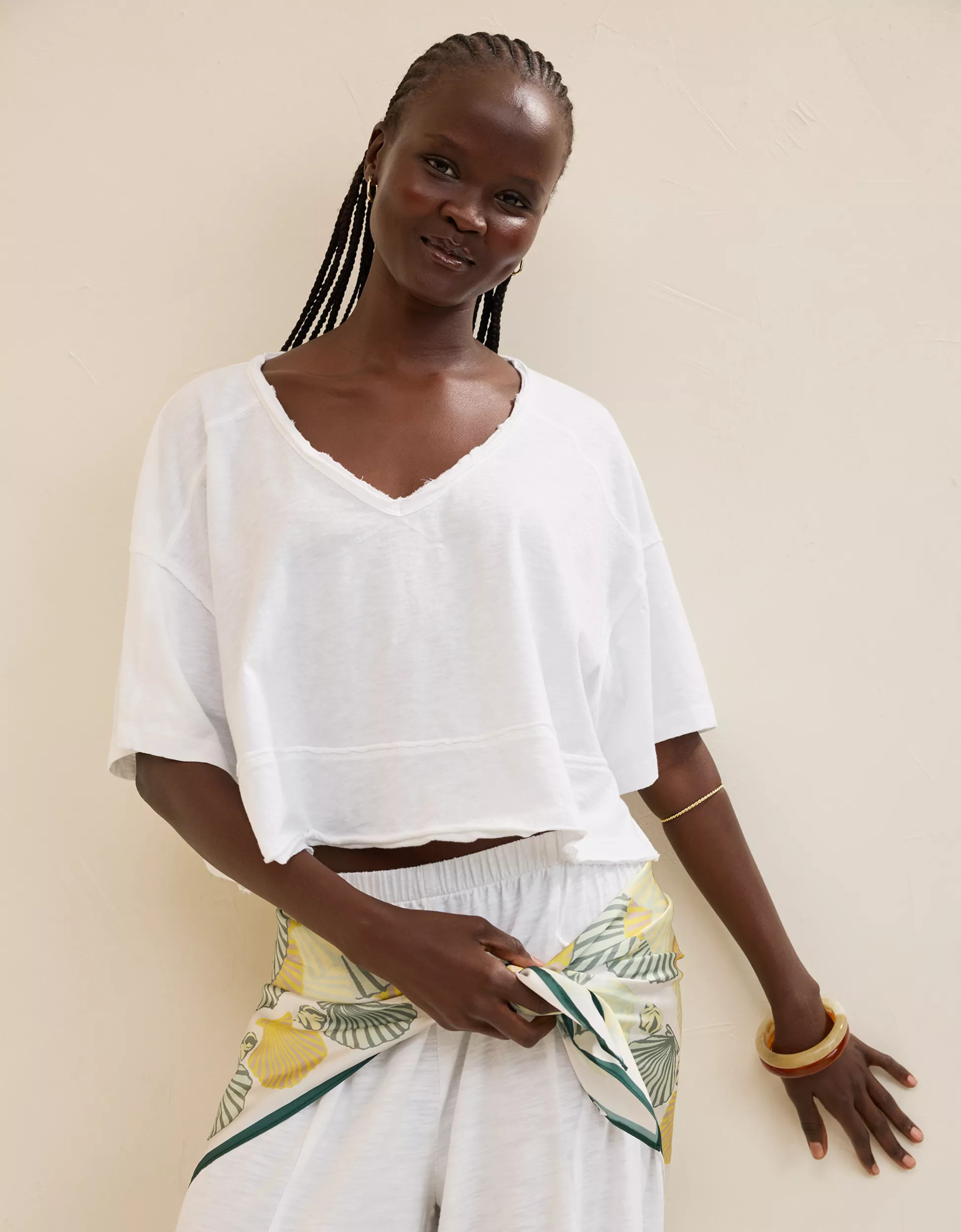 Aerie Happiest Cropped V Neck T-Shirt | Aerie