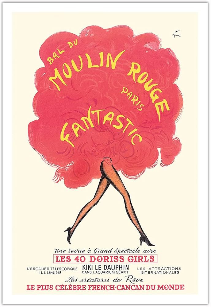 Moulin Rouge Paris France - rench Cancan Dancer Revue - Fantastic - Vintage Cabaret Poster by Ren... | Amazon (US)