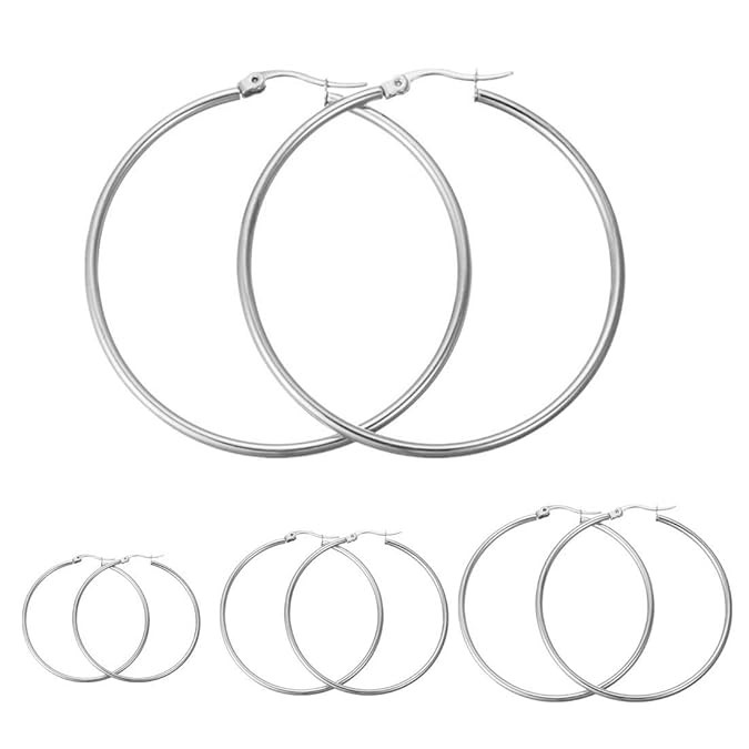 Calors Vitton 4 Pairs Stainless Steel Round Hoop Earrings for Women 15mm-60mm | Amazon (US)