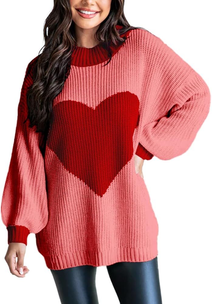Virmoku Valentine Sweater for Women Gifts for Her Long Sleeve Crewneck Heart Pullover Sweaters Wo... | Amazon (US)