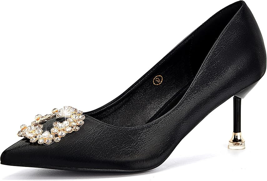 Womens Kitten Heels Rhinestone Pumps Pointed Closed Toe Elegant Wedding Bridal Evening Dress Shoe... | Amazon (US)