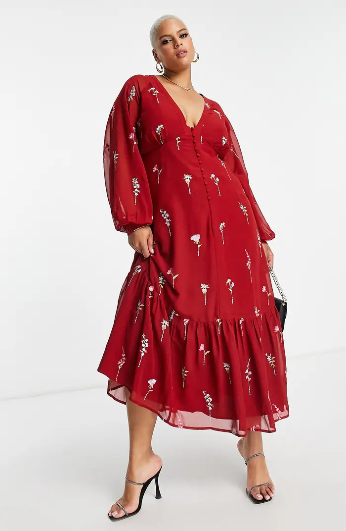 ASOS DESIGN Curve Floral Long Sleeve Maxi Dress | Nordstrom | Nordstrom