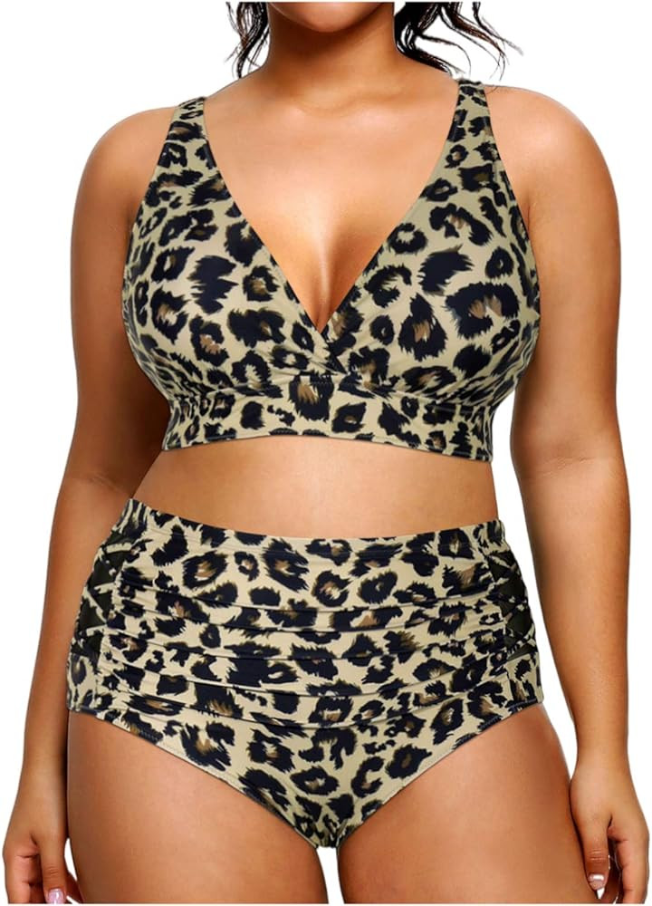 Yonique Womens Plus Size Bikini High Waisted Swimsuits Two Piece Bathing Suits Tummy Control Swim... | Amazon (US)