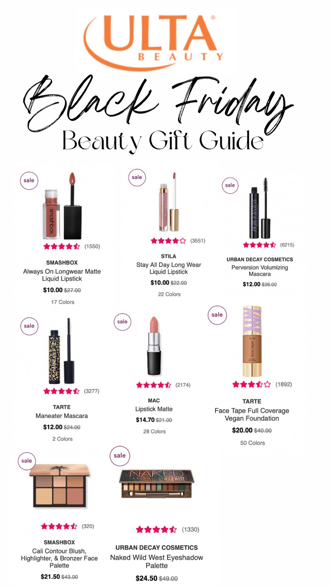 Ulta Beauty Black Friday sale! I have made a beauty guide for you on my favorite must have items! Smash box, urban decay, stila, tarte, naked palette, and more! 💋💄🎄

#LTKCyberweek #LTKGiftGuide #LTKHoliday