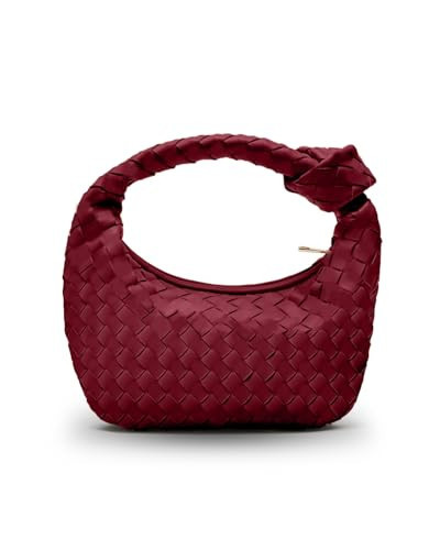 Woven Purse - Woven bags for women - Small Hobo Bags - Fashion Knotted Top Handle Handbags Clutch - Soft Vegan Leather - Burgundy | Amazon (US)