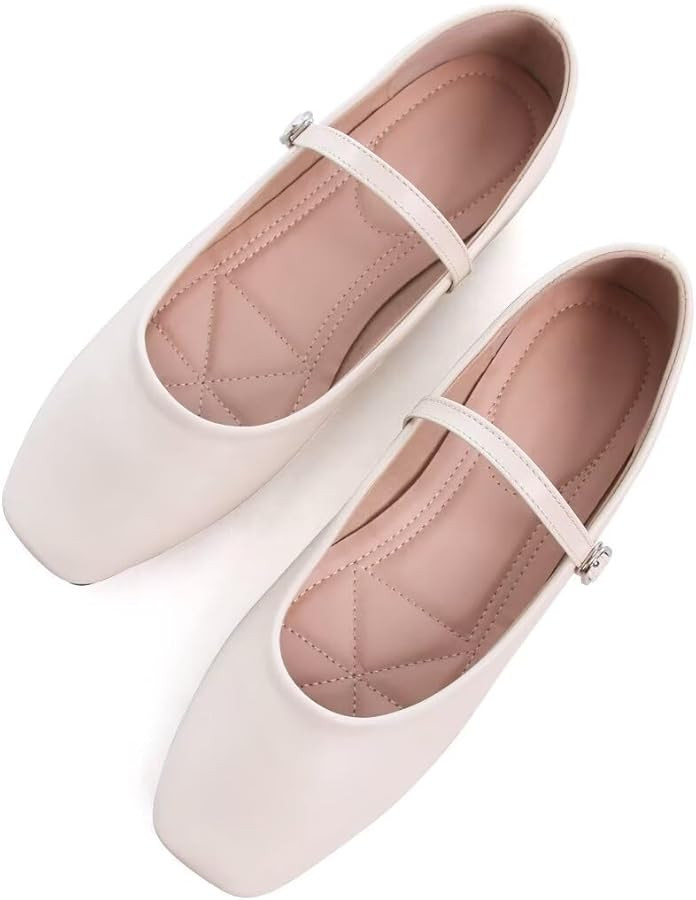 TN TANGNEST Leather Flats for Women Comfortable Square Toe Slip On Flats Soft Work Flats Retro Ma... | Amazon (US)
