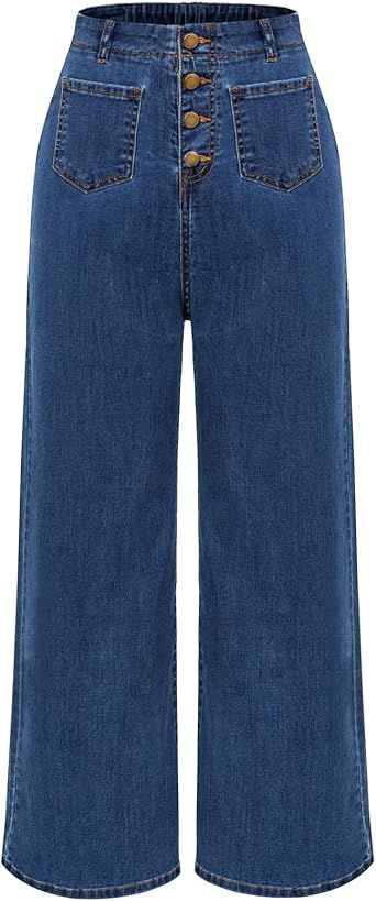 Belle Poque Women's Wide Leg Jeans High Waisted Stretchy Straight Leg Button Fly Denim Pants Trou... | Amazon (US)