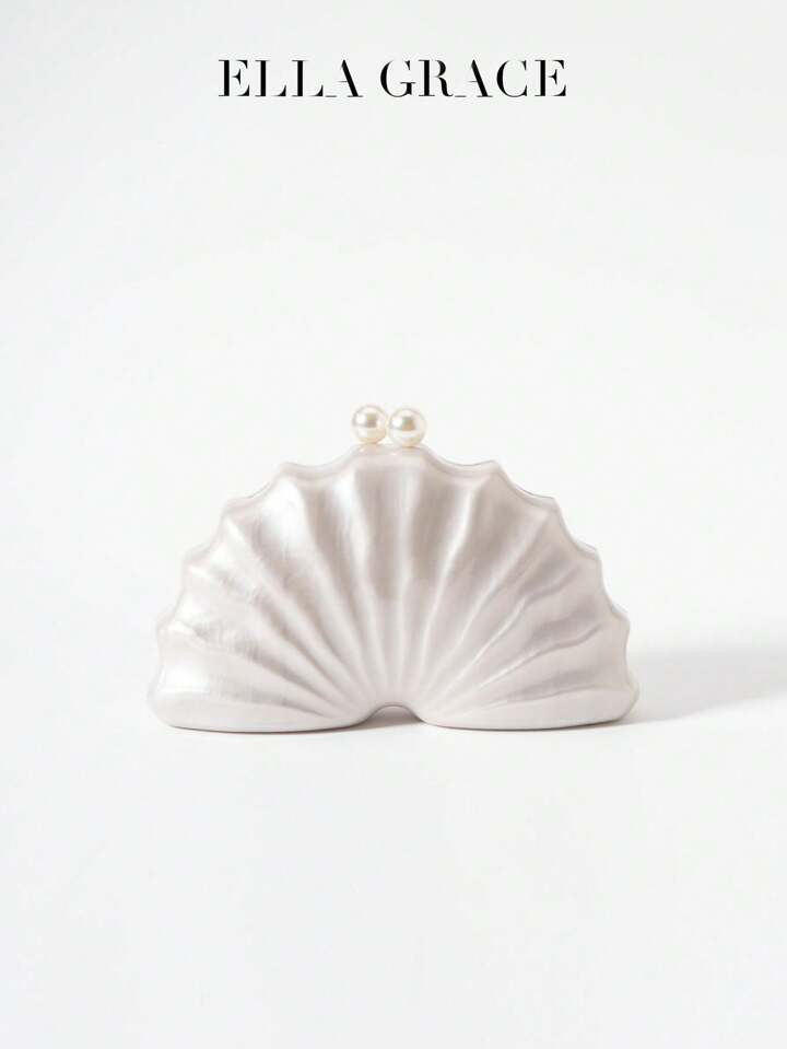 Fan Shell Clutch Bag In Lemon Green And Pearl Pink Color For Women - Cute Shell Purse Handbag For... | SHEIN