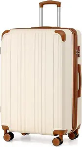 Coolife Luggage, Lightweight and Durable Hardshell, 28 in, apricot white | Checked Suitcase with ... | Amazon (US)