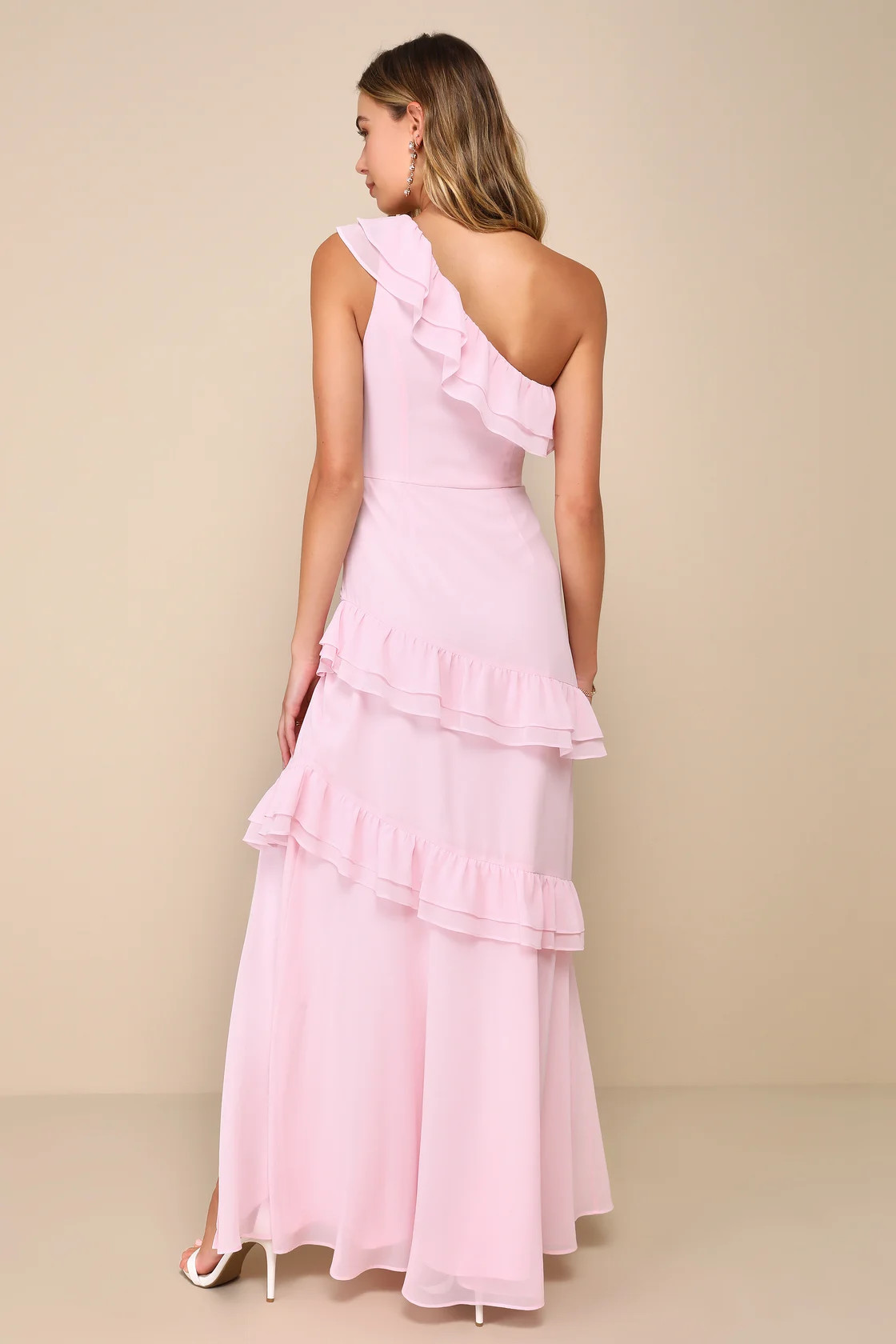 Brilliant Grace Light Pink Ruffled One-Shoulder Maxi Dress | Lulus
