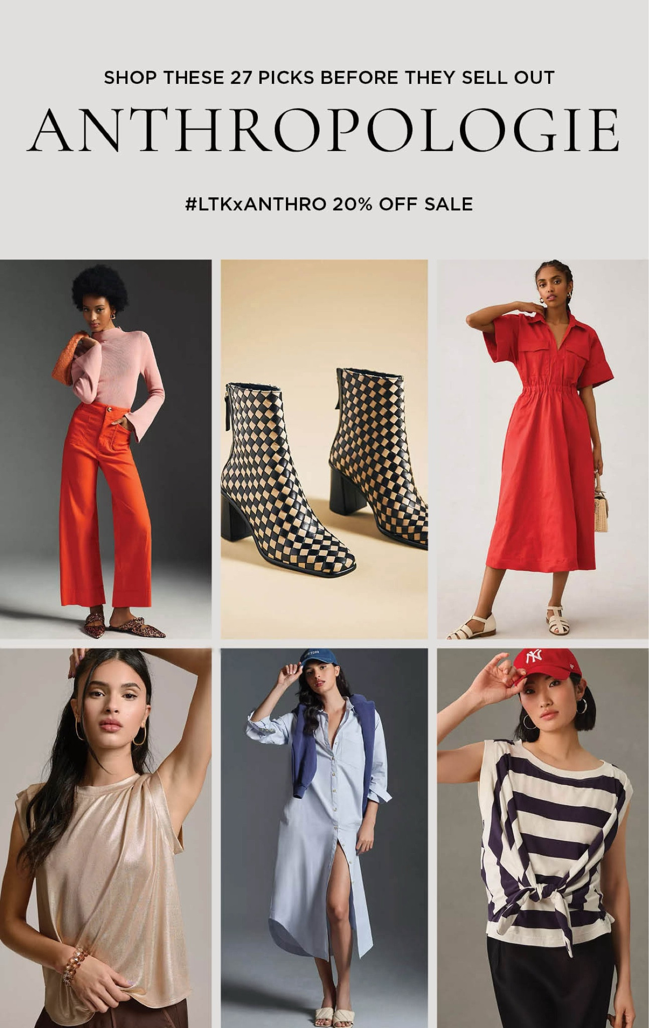 Run, don’t walk to shop these Anthropologie sale picks. 20% off my favorite wide leg pants, red sun dress, black and white check boots, gold tank top, long buttondown shirt dress, and more all at Anthro. #LTKxAnthro 

#LTKsalealert #LTKxAnthro #LTKshoecrush