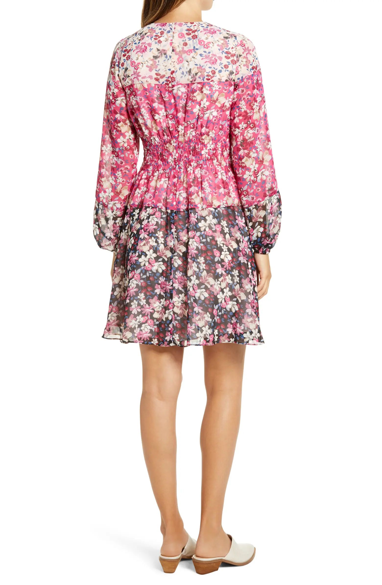 Colorblock Floral Smocked Waist Long Sleeve Dress | Nordstrom Rack