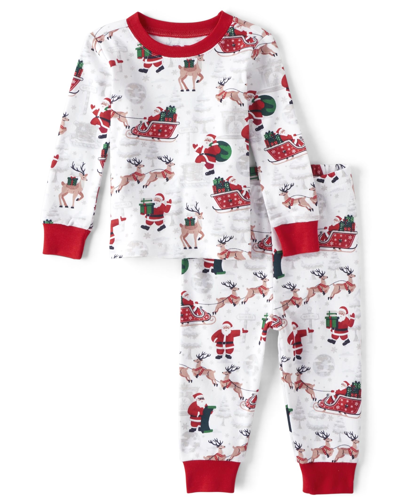 Unisex Baby And Toddler Matching Family Santa Reindeer Snug Fit Cotton Pajamas - white | The Children's Place