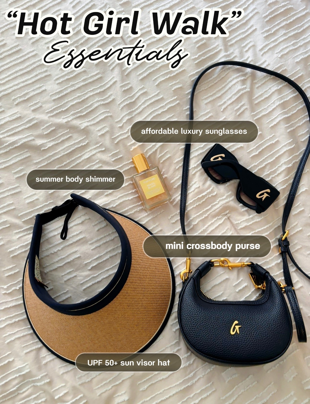 My hot girl walk essentials lately.

Nothing too complicated. Just a few things that make my daily walks, warmer sunny days, errands, and little outdoor moments feel softer, easier, and more put together.

Current favorites:
• affordable luxury sunglasses under $100
• summer body shimmer for glowing skin
• mini crossbody purse
• UPF 50+ sun visor hat

The nano crossbody is one of my favorite everyday bags because it’s lightweight, hands-free, plus size friendly, and still cute enough for travel, walks, errands, brunch, or casual date nights. It restocks TODAY at 3 PM EST and honestly sells out almost every time.

And if you’ve been looking for soft life wellness finds, hot girl walk essentials, vacation accessories, summer walking essentials, or elevated everyday pieces that are both cute AND practical, I linked everything in my LTK.

My exact visor is currently sold out, but I linked a very similar one because it’s too good not to have for summer walks, beach days, travel, and everyday errands.

These are the kind of pieces that make everyday life feel a little more elevated without doing too much.

Follow for more affordable luxury finds, rich auntie lifestyle content, soft life essentials, and elevated everyday favorites.

#LTKdayinmylife #LTKActive #LTKBeauty