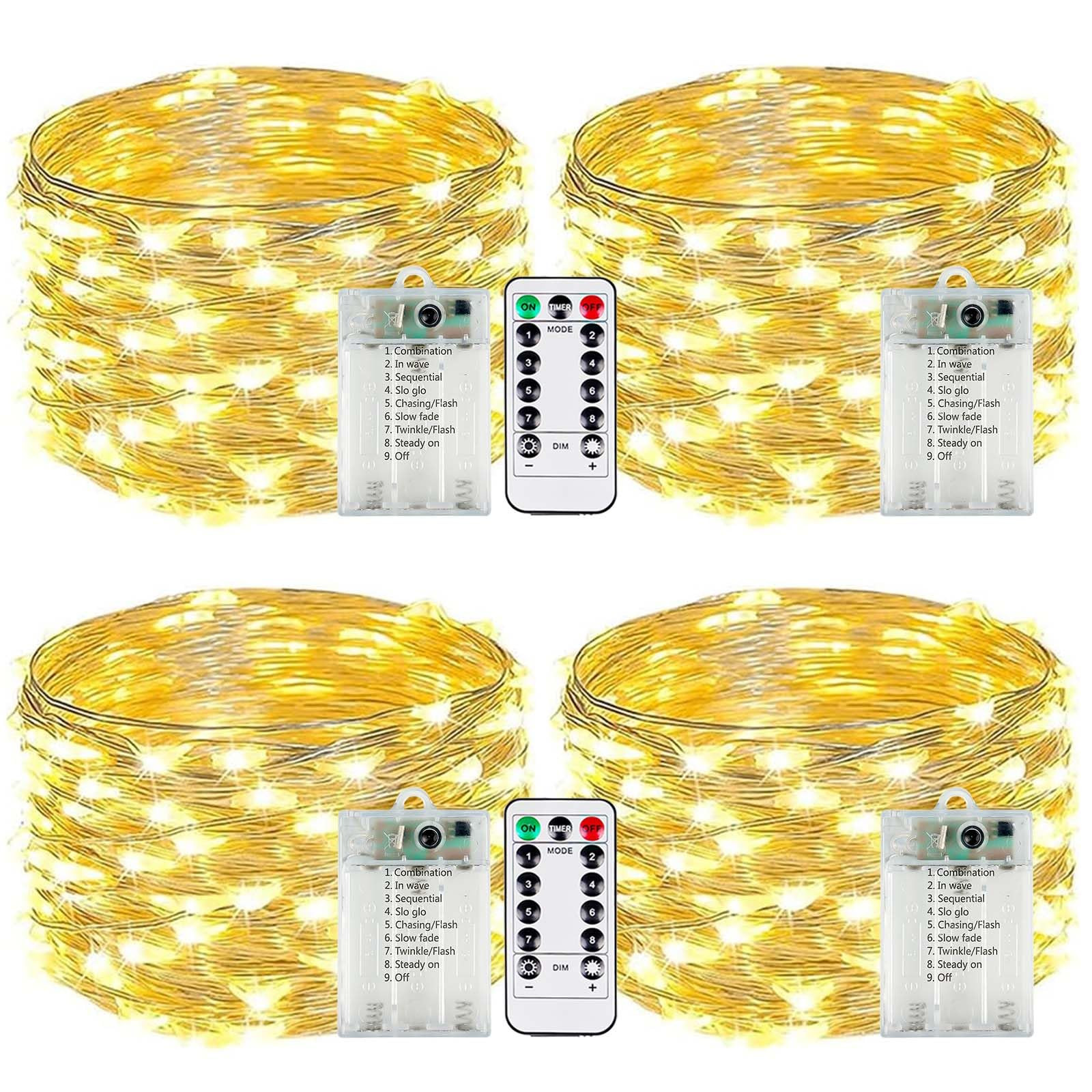 2-Pack Fairy Lights Battery Operated with Remote, Waterproof 66FT 200 LED Battery String Lights O... | Amazon (US)