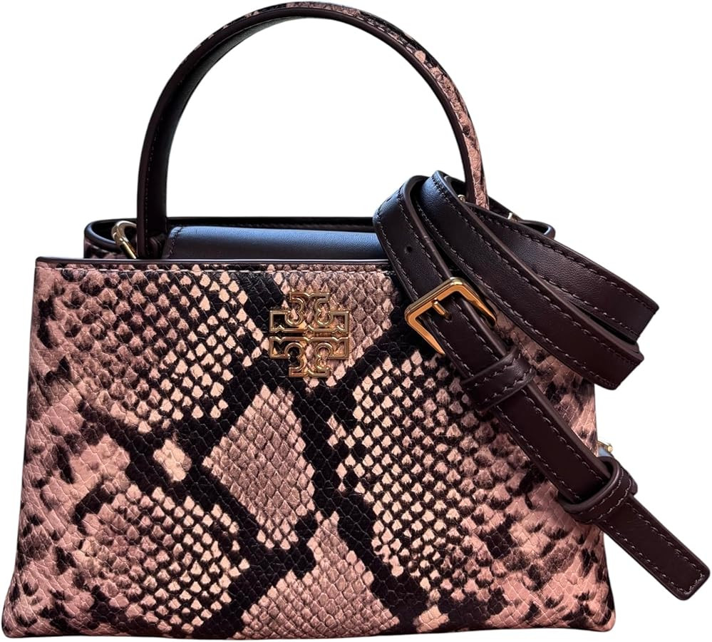 Tory Burch Britten Mini Satchel, Snake Embossed Leather, Brown and Beige Pattern | Amazon (US)