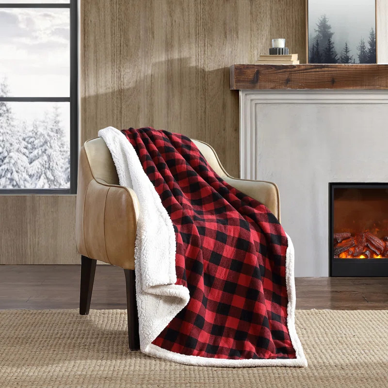Eddie Bauer Cabin Plaid Flannel/Sherpa Throw Blanket | Wayfair North America