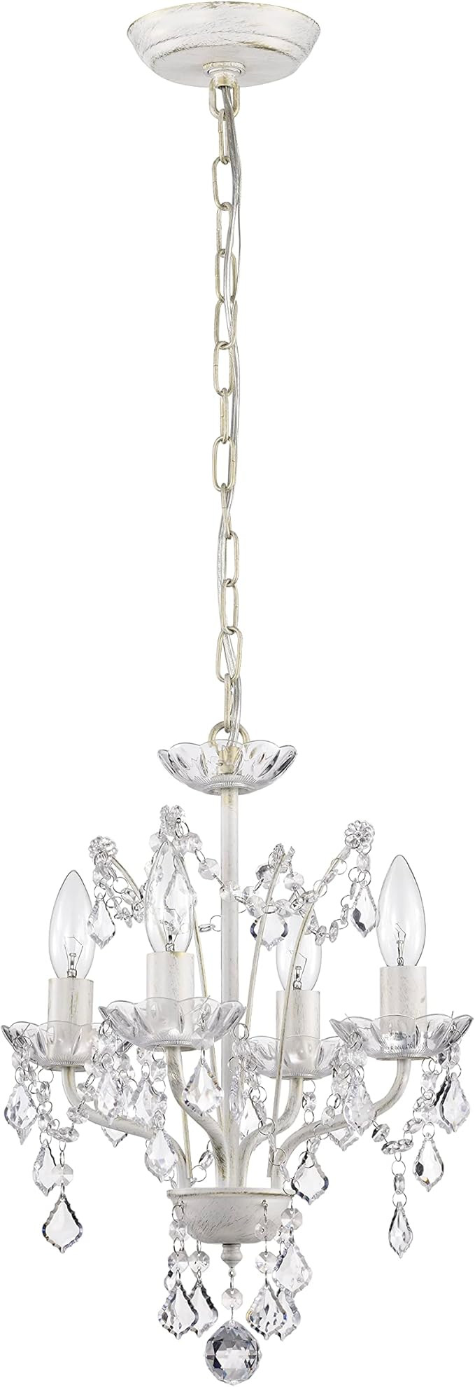 LaLuLa Mini Crystal Chandelier Acrylic 4-Light Modern Chandelier Light Fixture Distressed White M... | Amazon (US)