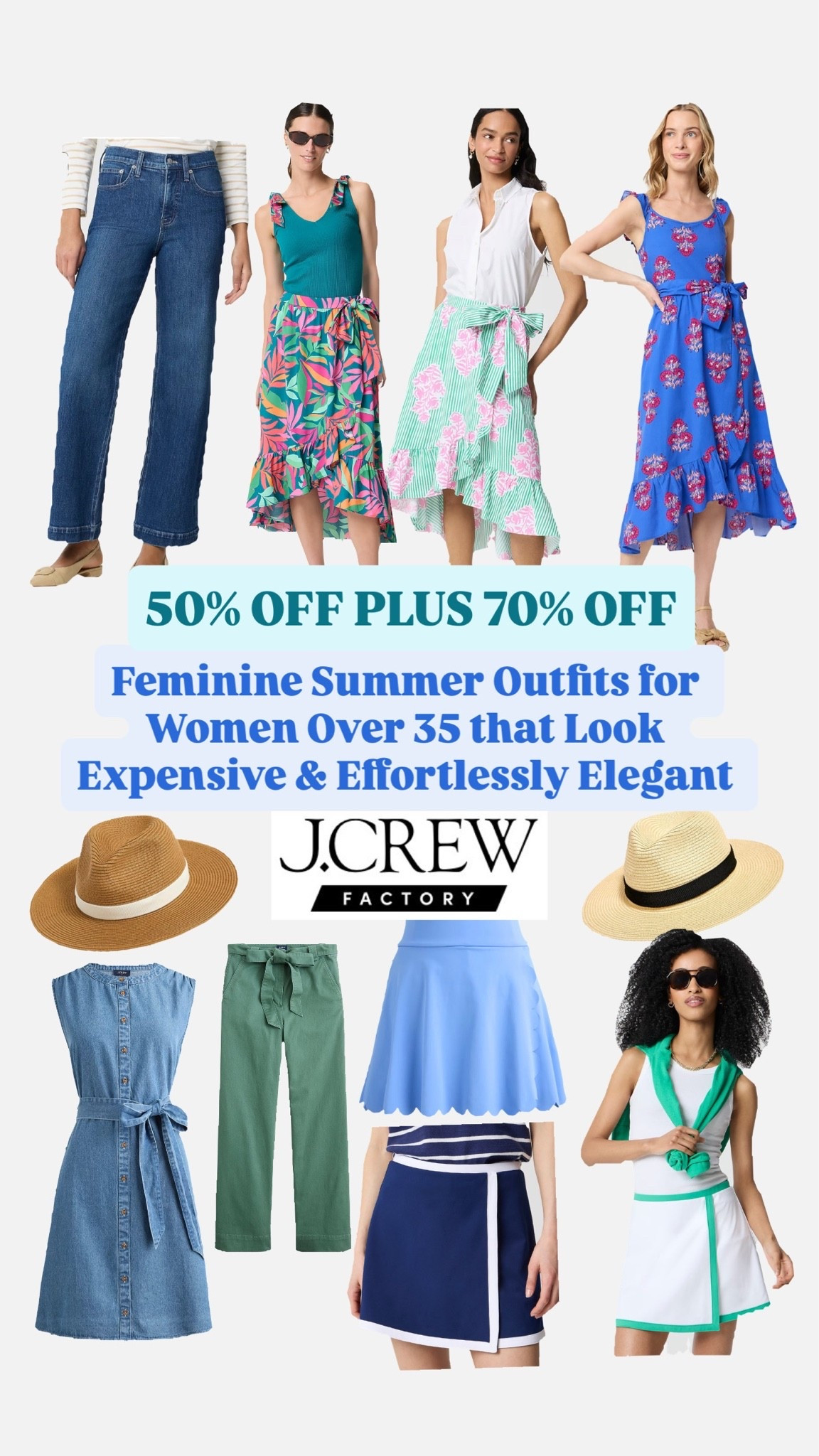 All of these feminine outfits for women over 35 are highly rated and 70% OFF the reduced clearance prices!
J.Crew factory is cleaning out their summer pieces to make room for fall and you cannot beat these prices. So many beautiful lightweight flowy dresses, flattering athletic skorts, wide leg, high waisted jeans, midi & maxi dresses, wide brim woven fedora hats, summer pants and more! 
I’ve also included some really cute mommy and me, mother daughter matching outfits on sale!

Vacation outfit. Resort wear. Coastal vacation outfit.  Beachy vacation outfit. Preppy outfits for women. Nautical outfit. Beach wear. Women’s swimwear. Floral. J Crew. Outfits for moms. Chic. Clearance. Sale. Deal.

#LTKSaleAlert #LTKOver40 #LTKmomlife