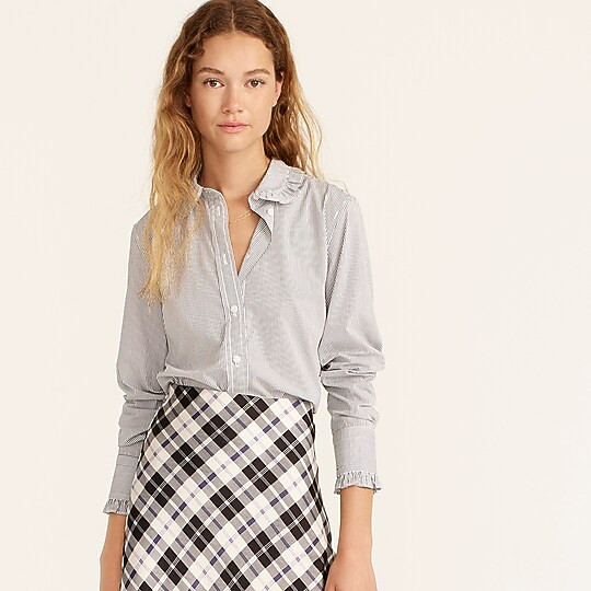 Classic-fit ruffle-collar shirt in stripe | J. Crew US