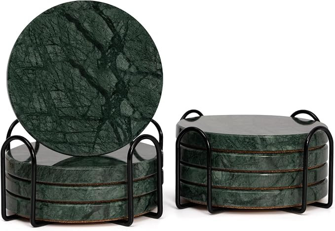Dark Green Marble Coasters Set of 8 with 2 Holders, Luxury Drink Coasters for Home Decor, 4 Inch ... | Amazon (US)