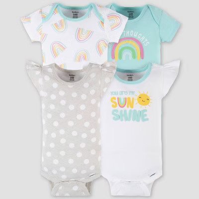 Gerber Baby 4pk Rainbow Onesies - Light Blue/White/Gray | Target