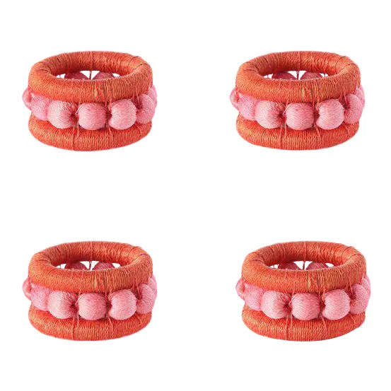 Berry Sisal Napkin Rings Tangerine/peony - Set of 4 | Chairish