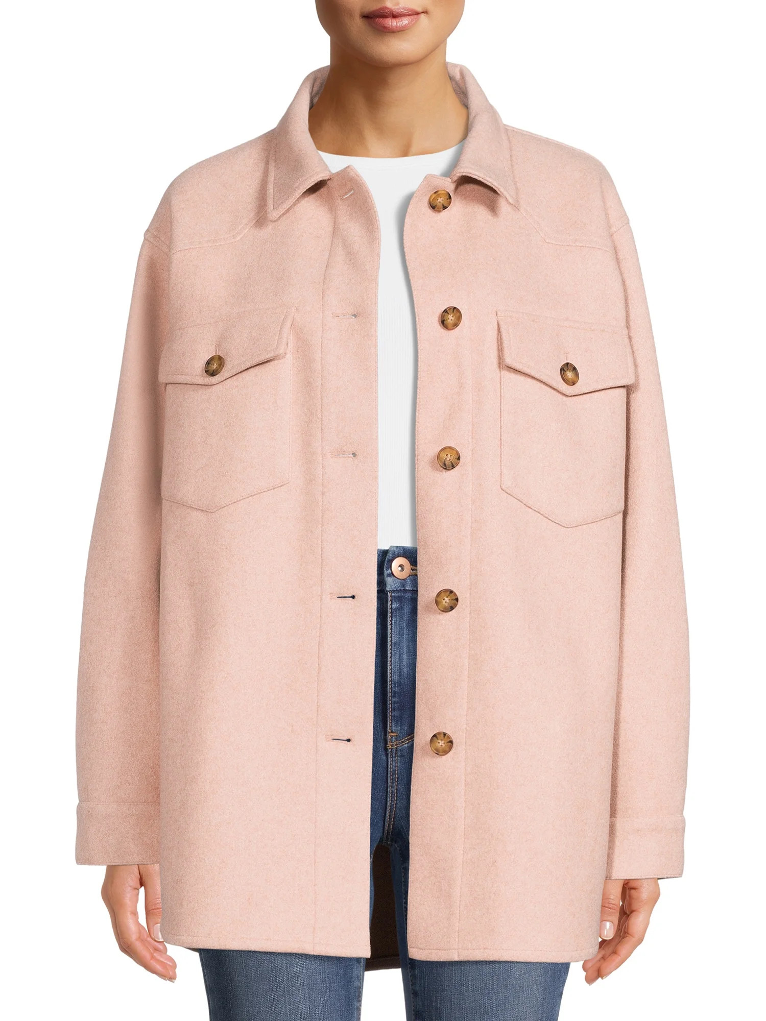 Love Tree Juniors' Fleece Oversized Shirt Jacket - Walmart.com | Walmart (US)