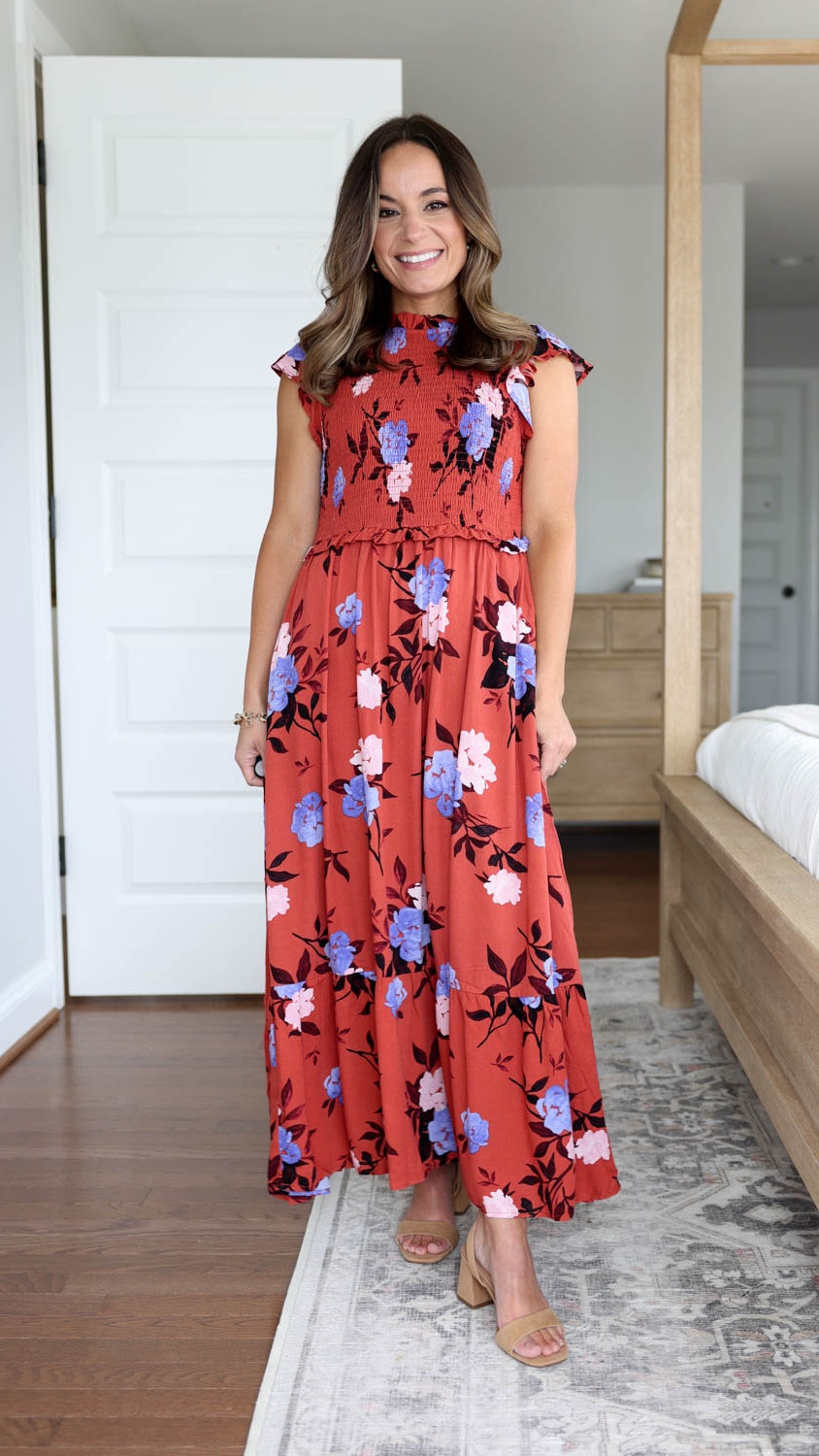 Petite-friendly fall transition dresses! 

Orange floral dress (Walmart): xs - a little oversized on me in xs, size down for a close fit. Unlined but not sheer, stretch smocked top. 

Shoes (Target): tts 

My measurements for reference: I’m 4’10” and 105lbs. My bust, waist, and hip measurement is 32”, 24”, and 36”.

#LTKSeasonal #LTKPetite