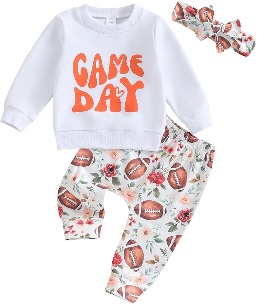 Karuedoo Toddler Baby Girl Football Season Outfit Game Day Sweatshirt Top Football Pants Headband... | Amazon (US)