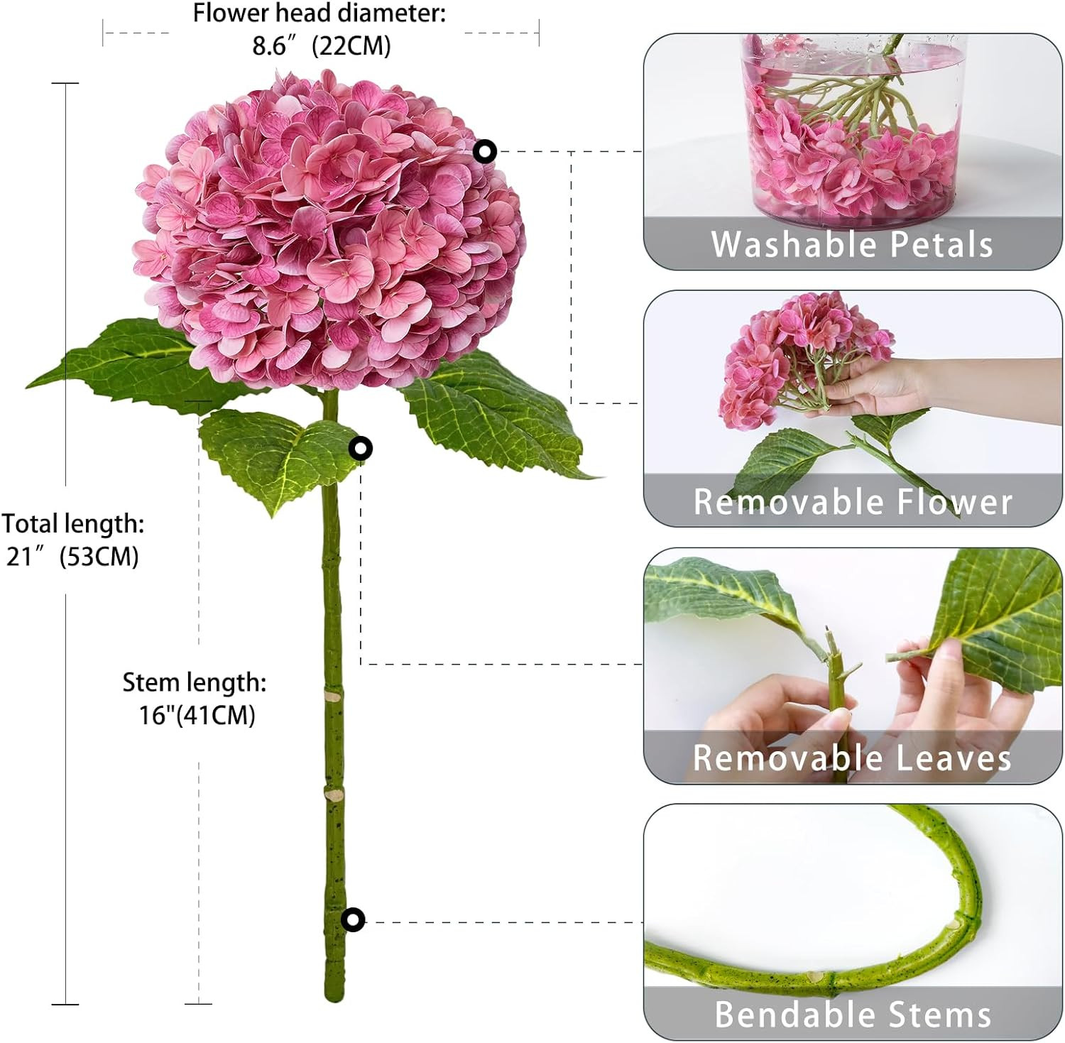 Magenta Pink 3 PCS 21in Hydrangea Artificial Flowers Latex Large Real Touch Faux Hydrangea Flower... | Amazon (US)