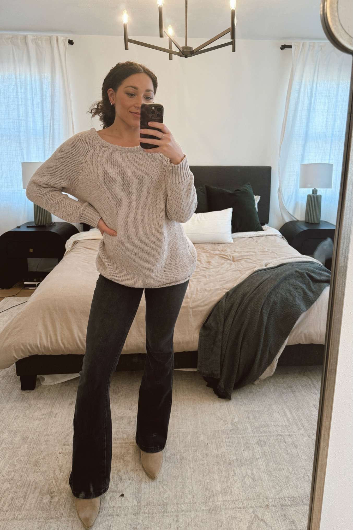 Good American flare jeans and cozy Amazon sweater OOTD! 

#LTKFindsUnder100
