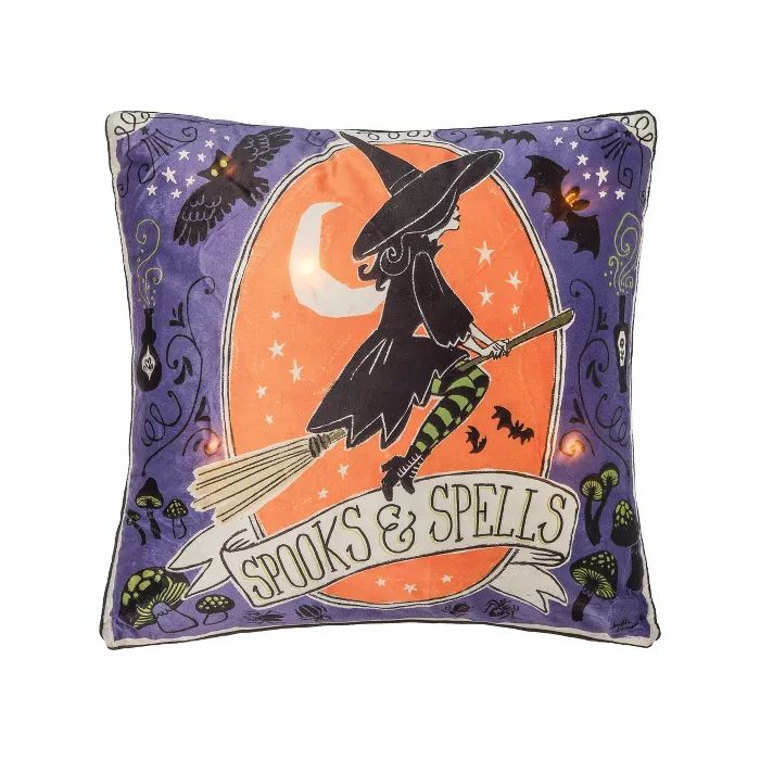 C&F Home 18" x 18" Spooks And Spells Witch Light-Up LED Light-Up Halloween Throw Pillow | Target