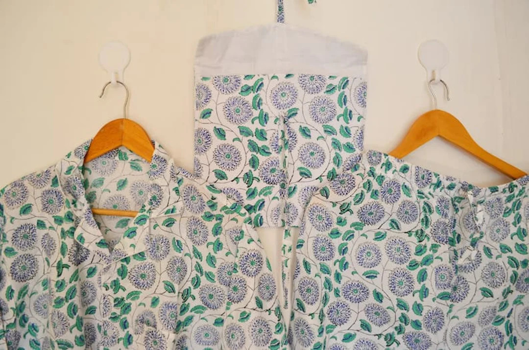 Indian Block Print Pajamas Set , Floral Print Night Suit , Cotton Pajama Set, Night Wear, Bridesm... | Etsy (US)