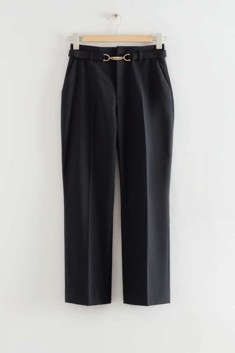H & M - Belted High Waist Cropped Trousers - Black | H&M (UK, MY, IN, SG, PH, TW, HK)