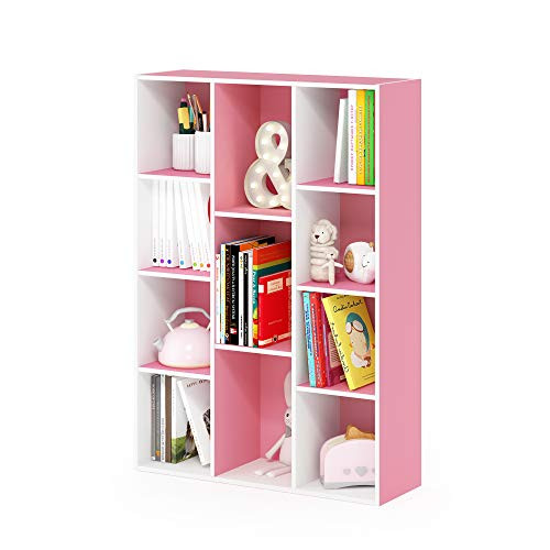 Furinno LUDER Book Shelf, 11-Cube Bookshelf, Reversible Bookcase, 9.4 x 29.1 x 41.7, for Living Room, Bedroom, Home Office, White/Pink | Amazon (US)