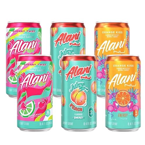 NEW Flavor Alani - Nu Mini Energy Drink Sugar Free, Low Calorie,Cherry Twist, Orange Kiss, Juicy Peach Mini Cans Combo Pack 8.4oz (6 pack) | Amazon (US)