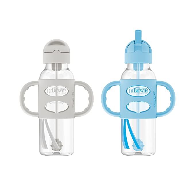 Dr. Brown’s® Milestones™ Narrow Sippy Straw Bottle with 100% Silicone Handles, 8oz/250mL, Gr... | Amazon (US)