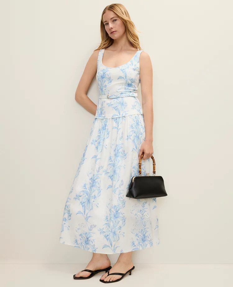 Floral Belted Flare Midi Dress | Ann Taylor