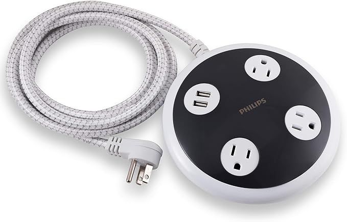 Philips Accessories Philips 3 Outlet 2 USB Surge Protector Orb, 8 ft Braided Extension Cord, Flat... | Amazon (US)
