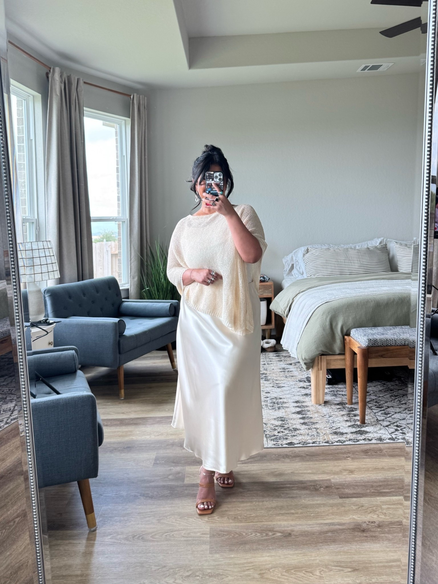 Neutral Amazon outfit. I’m 5’1” size 12. Wearing a large in the tank and sheer top (shade Beige). Sized up to an XL in the skirt (shade Beige). I did not want the skirt to be fitted around my thighs and hips. The size up is much more comfy! Shoes are true to size.

#LTKootd #LTKPetite #LTKMidsize