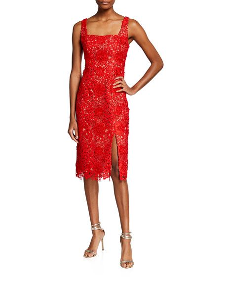 Dress The Population Lucy Square-Neck Lace Sheath Dress | Neiman Marcus
