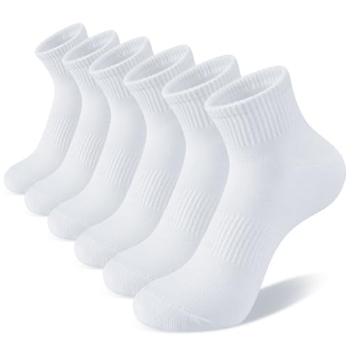 COZYOFFI White Ankle Socks for Women: 6 Pairs Cotton Running Athletic Socks | Amazon (US)