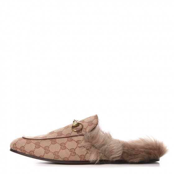GUCCI GG Monogram Fur Mens Princetown Slippers 10 Ruggine Rust | Fashionphile