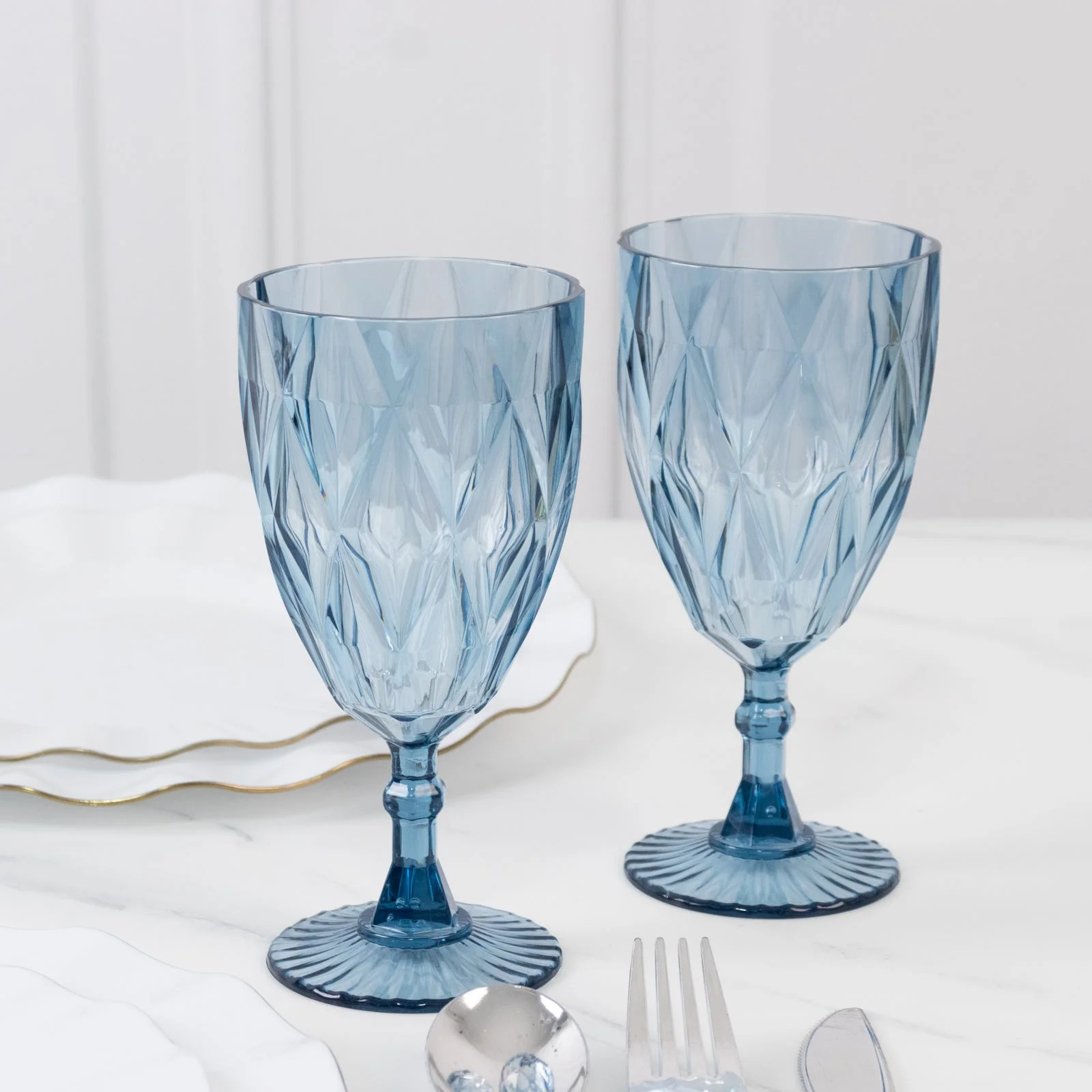 Efavormart 12 Pack Diamond Cut Vintage Plastic Wine Goblets – Dusty Blue 11oz Embossed Reusable... | Walmart (US)