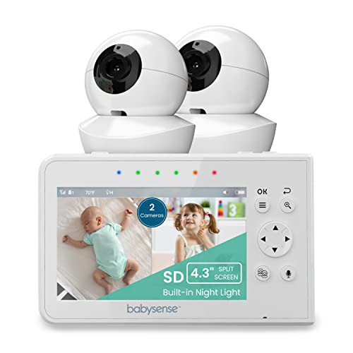 Babysense Baby Monitor with 2 Cameras and Audio 4.3", Non WiFi Baby Monitor, Dual Split Screen, Portable Double Sleep Video Monitor, Auto Night Vision & Light, Lullabies & White Noise, Two-Way Audio | Amazon (US)
