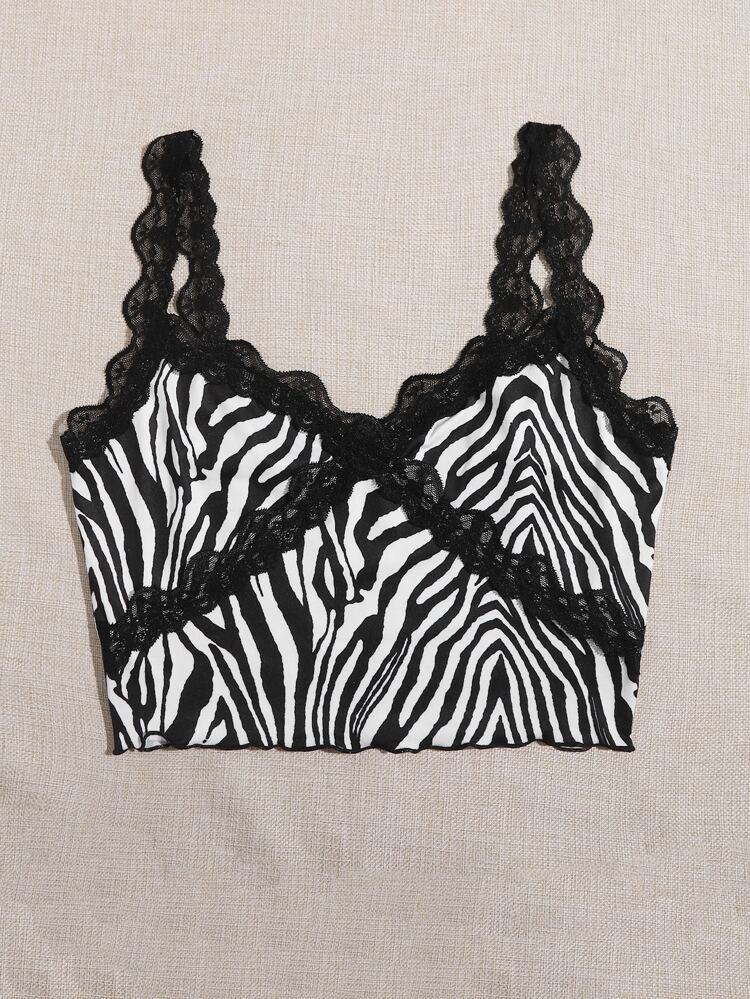 SHEIN Lace Trim Zebra Striped Cami Top | SHEIN