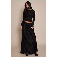 Tall Black Mesh Drape Maxi Skirt | PrettyLittleThing UK